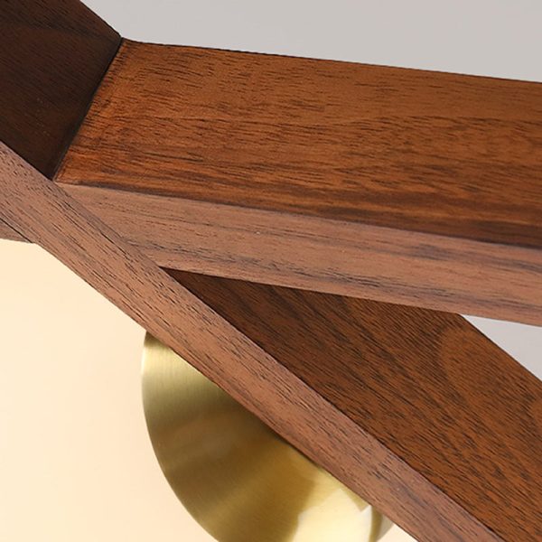 Traditional Chinese Long Round Ball Wooden Copper Frame Glass Shade 3/6/9 Light Semi-Flush Mount Ceiling Light For Living Room - Image 7