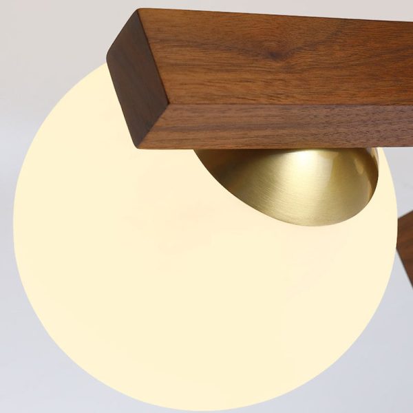 Traditional Chinese Long Round Ball Wooden Copper Frame Glass Shade 3/6/9 Light Semi-Flush Mount Ceiling Light For Living Room - Image 8