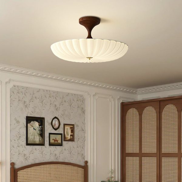 Contemporary Nordic Round Striped Acrylic Shade Iron Frame LED Semi-Flush Mount Ceiling Light For Bedroom - Image 2