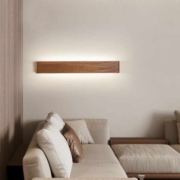 Modern Minimalist Rectangle Wood Aluminum PC Shade LED Wall Sconce Lamp For Bedroom - Image 3