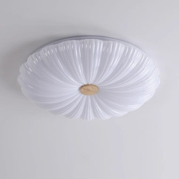 Modern Minimalist Round Flower Stripe Acrylic Shade Wood LED Flush Mount Ceiling Light For Bedroom - Image 7