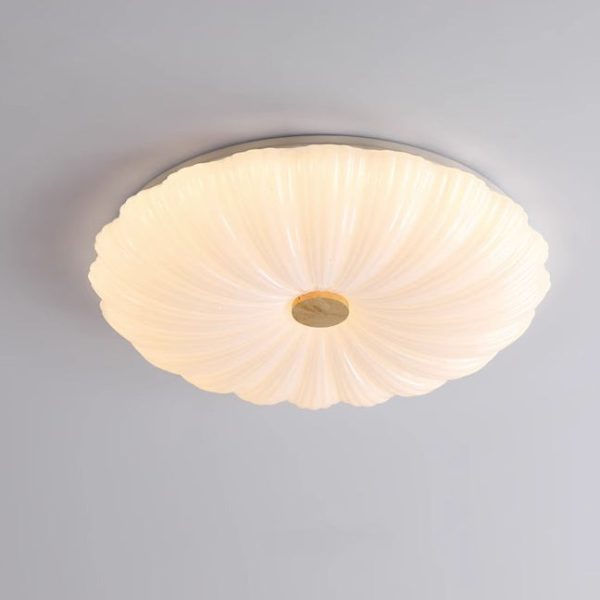 Modern Minimalist Round Flower Stripe Acrylic Shade Wood LED Flush Mount Ceiling Light For Bedroom - Image 3
