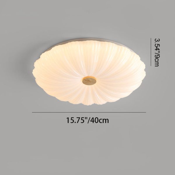 Modern Minimalist Round Flower Stripe Acrylic Shade Wood LED Flush Mount Ceiling Light For Bedroom - Image 5