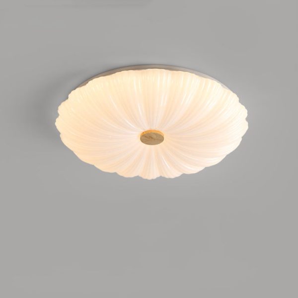 Modern Minimalist Round Flower Stripe Acrylic Shade Wood LED Flush Mount Ceiling Light For Bedroom - Image 12
