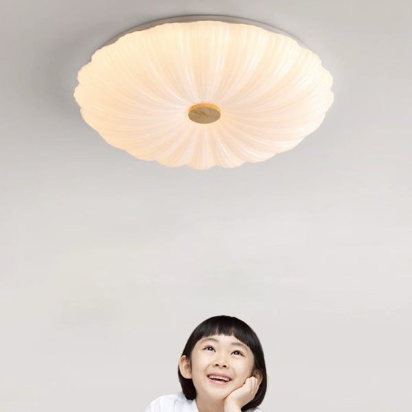 Modern Minimalist Round Flower Stripe Acrylic Shade Wood LED Flush Mount Ceiling Light For Bedroom - Image 10