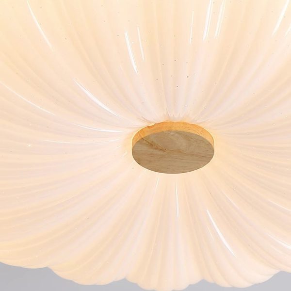 Modern Minimalist Round Flower Stripe Acrylic Shade Wood LED Flush Mount Ceiling Light For Bedroom - Image 9