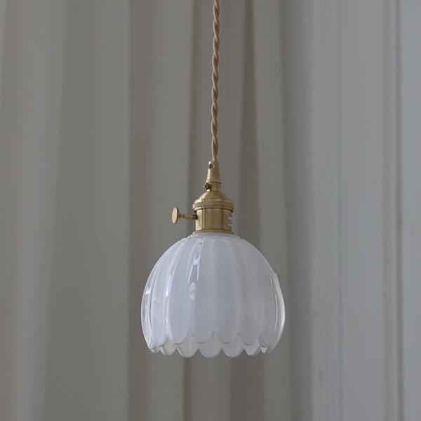 Contemporary Nordic Round Flower Glass Shade Iron Brass 1-Light Pendant Light For Living Room - Image 15