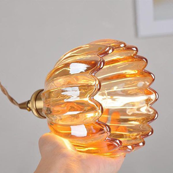 Contemporary Nordic Round Flower Glass Shade Iron Brass 1-Light Pendant Light For Living Room - Image 8