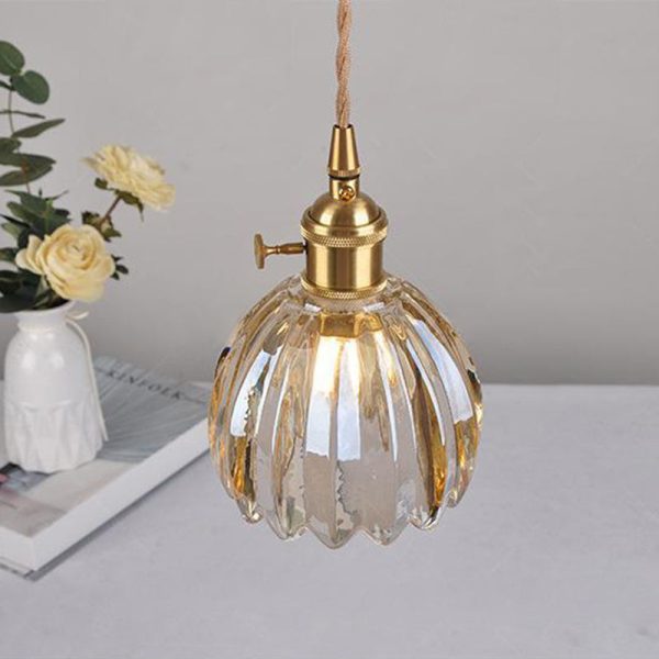 Contemporary Nordic Round Flower Glass Shade Iron Brass 1-Light Pendant Light For Living Room - Image 21