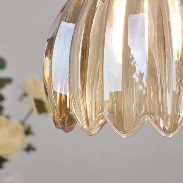 Contemporary Nordic Round Flower Glass Shade Iron Brass 1-Light Pendant Light For Living Room - Image 7