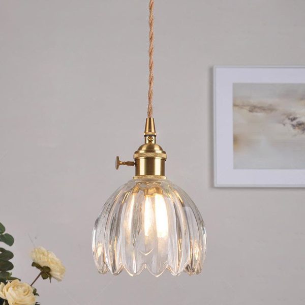 Contemporary Nordic Round Flower Glass Shade Iron Brass 1-Light Pendant Light For Living Room - Image 22