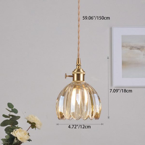 Contemporary Nordic Round Flower Glass Shade Iron Brass 1-Light Pendant Light For Living Room - Image 4