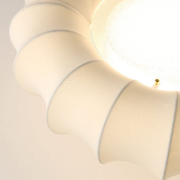 Traditional Vintage Circular Silk Shade Iron Solid Wooden Base LED Semi-Flush Mount Ceiling Light For Bedroom - Image 9