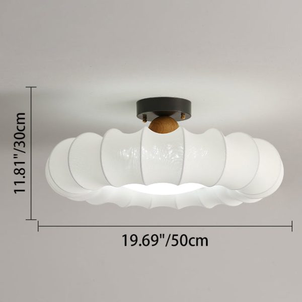 Traditional Vintage Circular Silk Shade Iron Solid Wooden Base LED Semi-Flush Mount Ceiling Light For Bedroom - Image 4