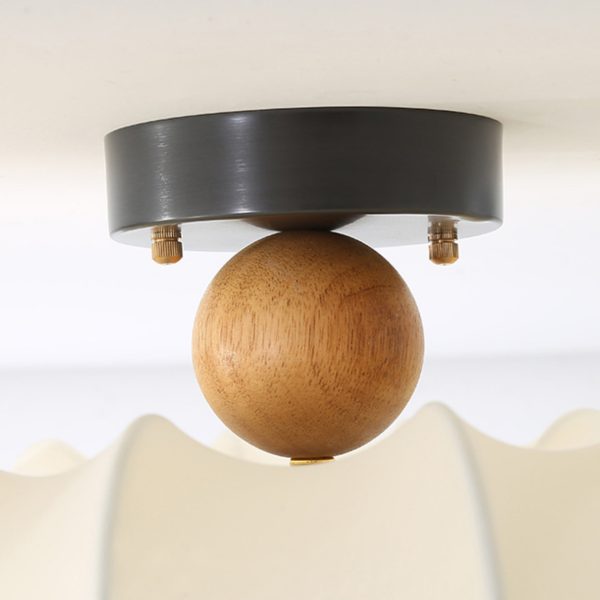 Traditional Vintage Circular Silk Shade Iron Solid Wooden Base LED Semi-Flush Mount Ceiling Light For Bedroom - Image 6