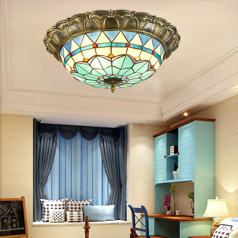 BS-Lighting-LC03915-7.jpg Traditional Tiffany Round Dome Iron Stained Glass LED Flush Mount Ceiling Light For Living Room - Image 1