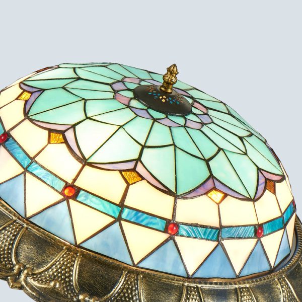 Traditional Tiffany Round Dome Iron Stained Glass LED Flush Mount Ceiling Light For Living Room - Image 7