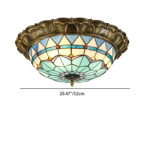 Traditional Tiffany Round Dome Iron Stained Glass LED Flush Mount Ceiling Light For Living Room - Image 4