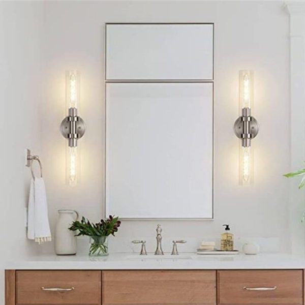 Modern Minimalist Cylinder Glass Iron Shade 2-Light Vanity Light Wall Sconce Lamp For Bathroom - Image 3