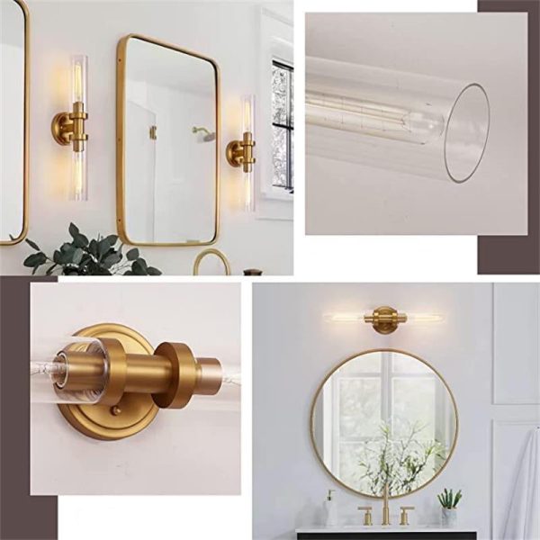 Modern Minimalist Cylinder Glass Iron Shade 2-Light Vanity Light Wall Sconce Lamp For Bathroom - Image 16