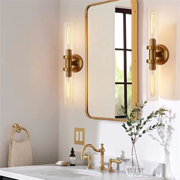 Modern Minimalist Cylinder Glass Iron Shade 2-Light Vanity Light Wall Sconce Lamp For Bathroom - Image 18