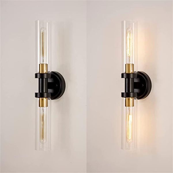 Modern Minimalist Cylinder Glass Iron Shade 2-Light Vanity Light Wall Sconce Lamp For Bathroom - Image 9