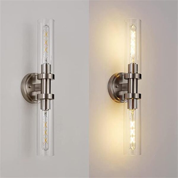 Modern Minimalist Cylinder Glass Iron Shade 2-Light Vanity Light Wall Sconce Lamp For Bathroom - Image 10