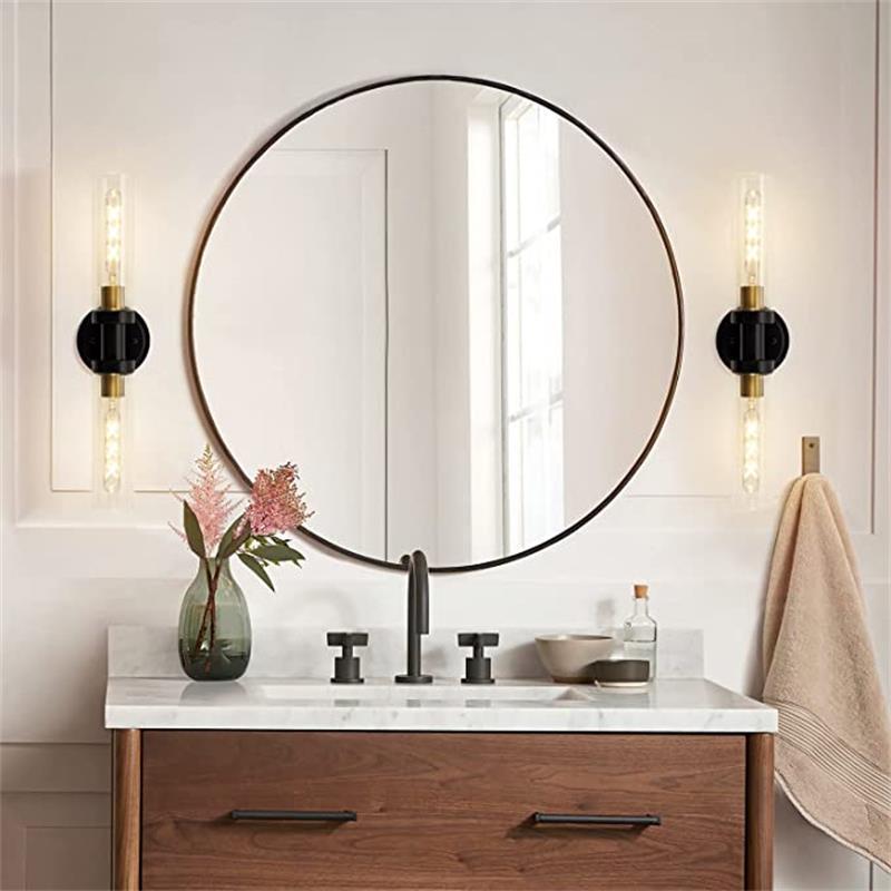 BS-Lighting-LC04064-15.jpg Modern Minimalist Cylinder Glass Iron Shade 2-Light Vanity Light Wall Sconce Lamp For Bathroom - Image 1