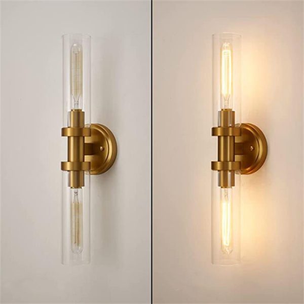 Modern Minimalist Cylinder Glass Iron Shade 2-Light Vanity Light Wall Sconce Lamp For Bathroom - Image 7