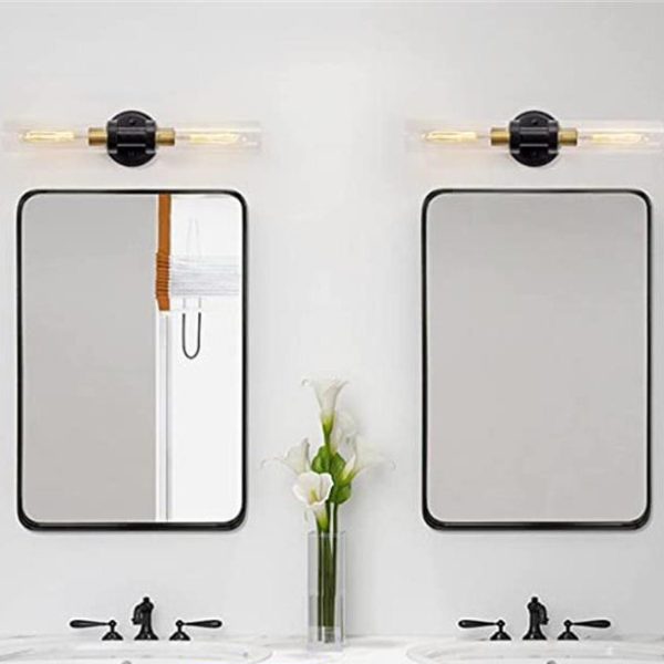 Modern Minimalist Cylinder Glass Iron Shade 2-Light Vanity Light Wall Sconce Lamp For Bathroom - Image 5