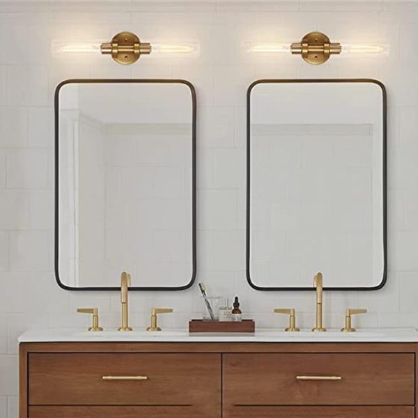 Modern Minimalist Cylinder Glass Iron Shade 2-Light Vanity Light Wall Sconce Lamp For Bathroom - Image 14