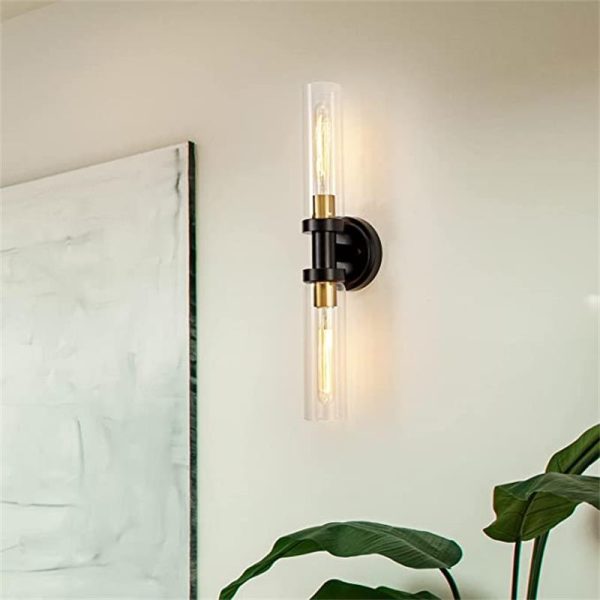Modern Minimalist Cylinder Glass Iron Shade 2-Light Vanity Light Wall Sconce Lamp For Bathroom - Image 12