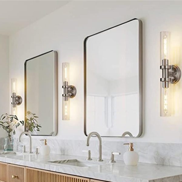 Modern Minimalist Cylinder Glass Iron Shade 2-Light Vanity Light Wall Sconce Lamp For Bathroom - Image 13