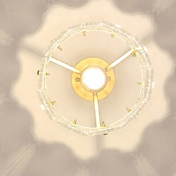 Traditional French Round Lace Full Copper Frame Glass Shade 1-Light Semi-Flush Mount Ceiling Light For Living Room - Image 6