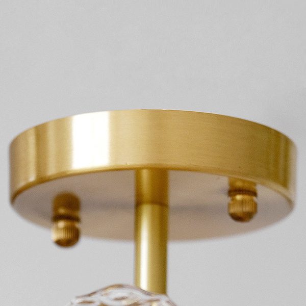 Traditional French Round Lace Full Copper Frame Glass Shade 1-Light Semi-Flush Mount Ceiling Light For Living Room - Image 5