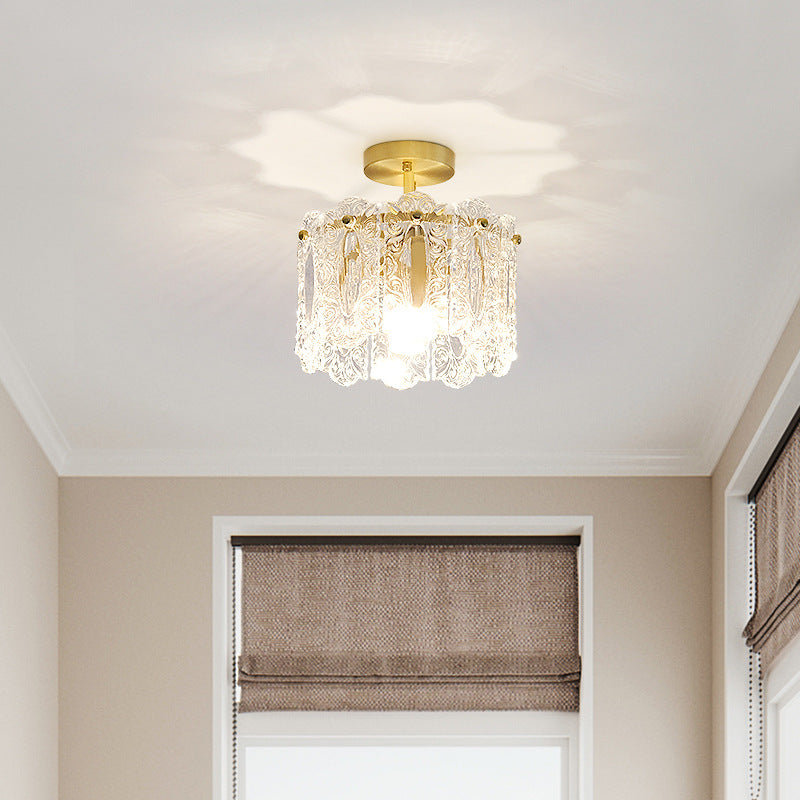 BS-Lighting-LC04235-4.jpg Traditional French Round Lace Full Copper Frame Glass Shade 1-Light Semi-Flush Mount Ceiling Light For Living Room - Image 1