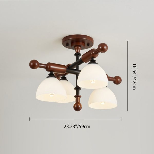 Traditional French Branch Round Bowl Lid Shape Hardware Wood Glass 4/6/8 Semi-Flush Mount Ceiling Light For Living Room - Image 4