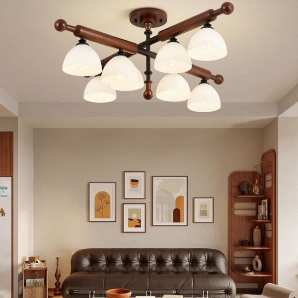 Traditional French Branch Round Bowl Lid Shape Hardware Wood Glass 4/6/8 Semi-Flush Mount Ceiling Light For Living Room - Image 17