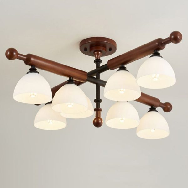 Traditional French Branch Round Bowl Lid Shape Hardware Wood Glass 4/6/8 Semi-Flush Mount Ceiling Light For Living Room - Image 20