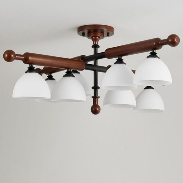 Traditional French Branch Round Bowl Lid Shape Hardware Wood Glass 4/6/8 Semi-Flush Mount Ceiling Light For Living Room - Image 12