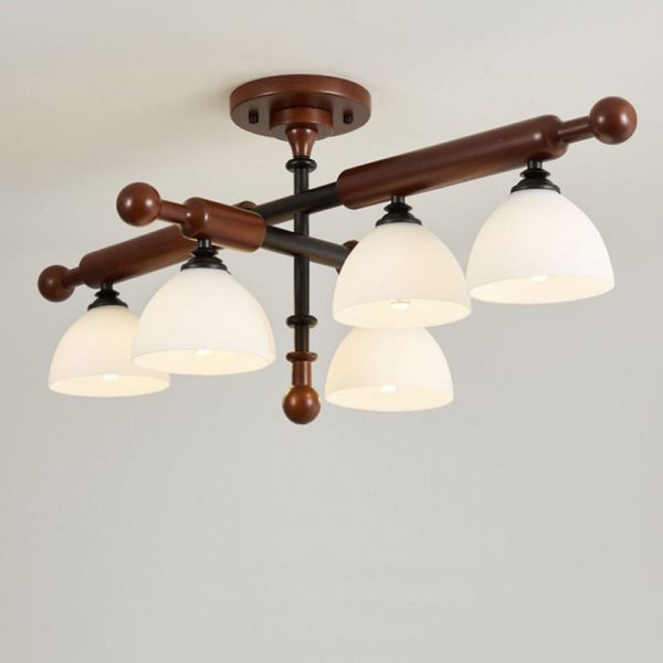 Traditional French Branch Round Bowl Lid Shape Hardware Wood Glass 4/6/8 Semi-Flush Mount Ceiling Light For Living Room - Image 19