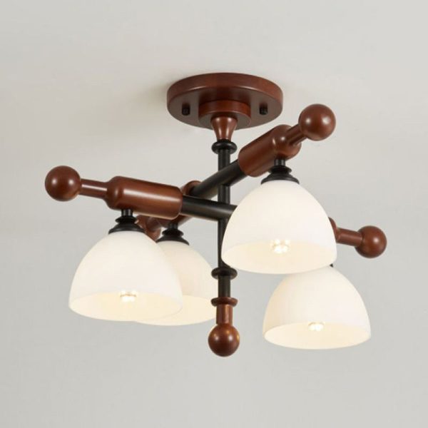 Traditional French Branch Round Bowl Lid Shape Hardware Wood Glass 4/6/8 Semi-Flush Mount Ceiling Light For Living Room - Image 18