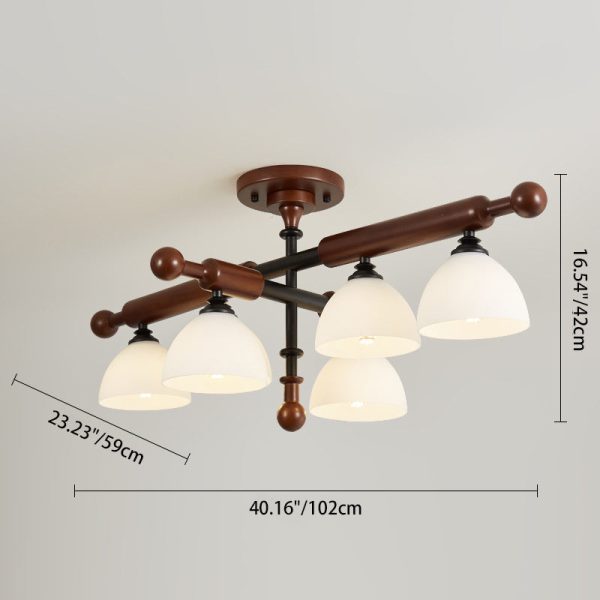 Traditional French Branch Round Bowl Lid Shape Hardware Wood Glass 4/6/8 Semi-Flush Mount Ceiling Light For Living Room - Image 5