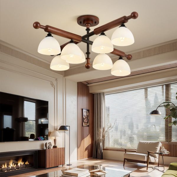 Traditional French Branch Round Bowl Lid Shape Hardware Wood Glass 4/6/8 Semi-Flush Mount Ceiling Light For Living Room - Image 13