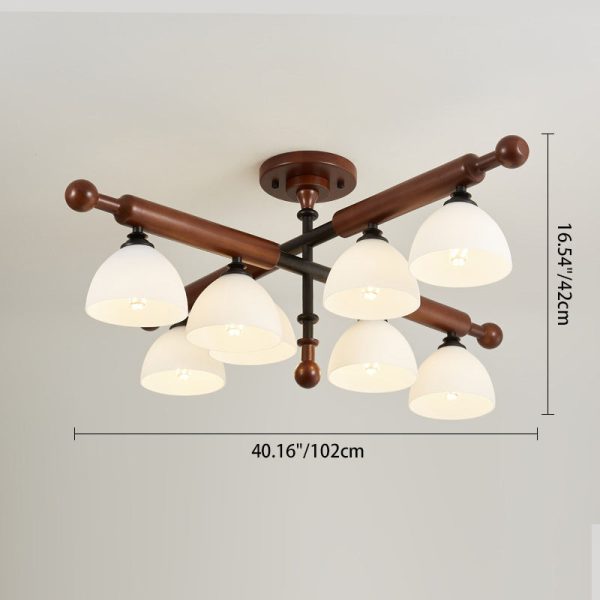 Traditional French Branch Round Bowl Lid Shape Hardware Wood Glass 4/6/8 Semi-Flush Mount Ceiling Light For Living Room - Image 6
