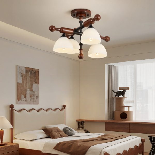 Traditional French Branch Round Bowl Lid Shape Hardware Wood Glass 4/6/8 Semi-Flush Mount Ceiling Light For Living Room - Image 15