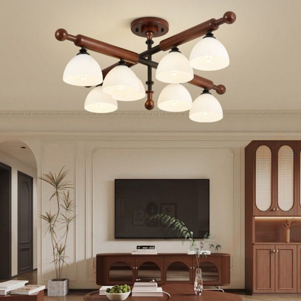 Traditional French Branch Round Bowl Lid Shape Hardware Wood Glass 4/6/8 Semi-Flush Mount Ceiling Light For Living Room - Image 16