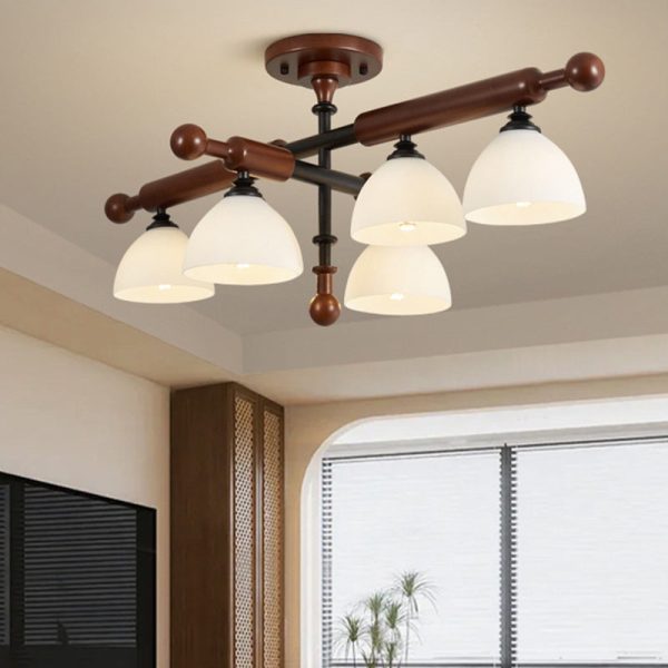 Traditional French Branch Round Bowl Lid Shape Hardware Wood Glass 4/6/8 Semi-Flush Mount Ceiling Light For Living Room - Image 2