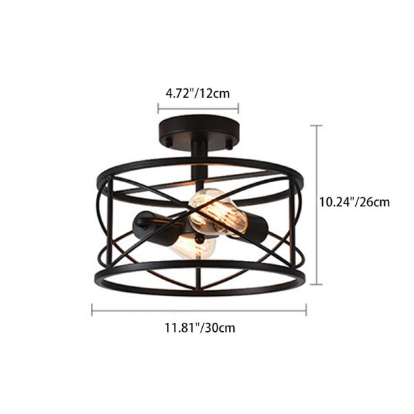 Contemporary Industrial Round Square Geometric Iron Wood Frame 2/4 Light Semi-Flush Mount Ceiling Light For Living Room - Image 4