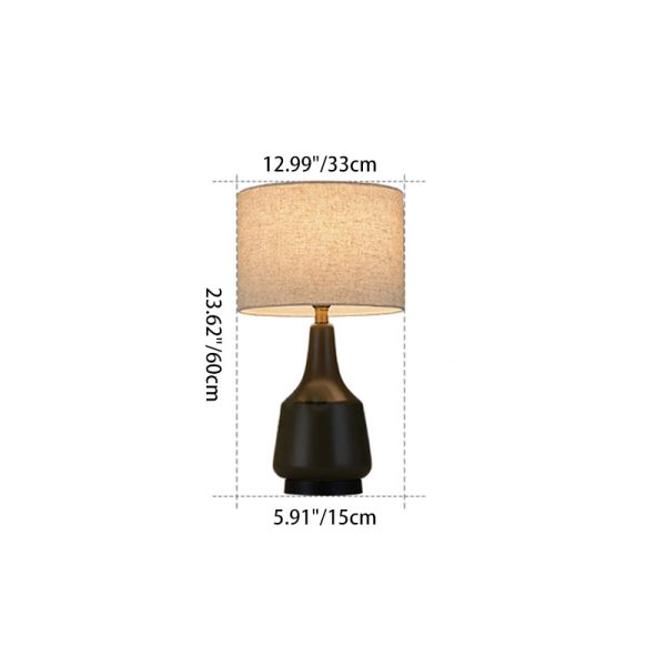 Contemporary Scandinavian Brass Ceramic Fabric Tapered Cylindrical Shade 1-Light Table Lamp For Bedroom And Study - Image 6